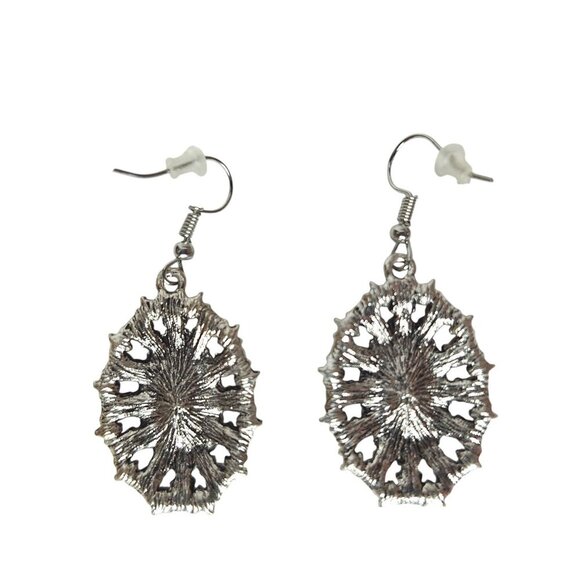 Silver Tone Dangle Earrings Green Crystal Rhinestone - Picture 3 of 4